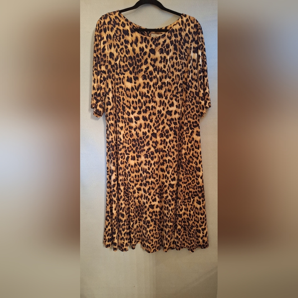 Jessica H Brown and Black Crew Neck, Animal Print,  Knit Swing dress